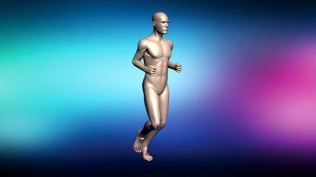 3D animation running morphining into transparent body of human 