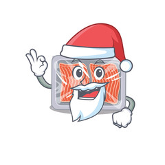Frozen salmon Santa cartoon character with cute ok finger
