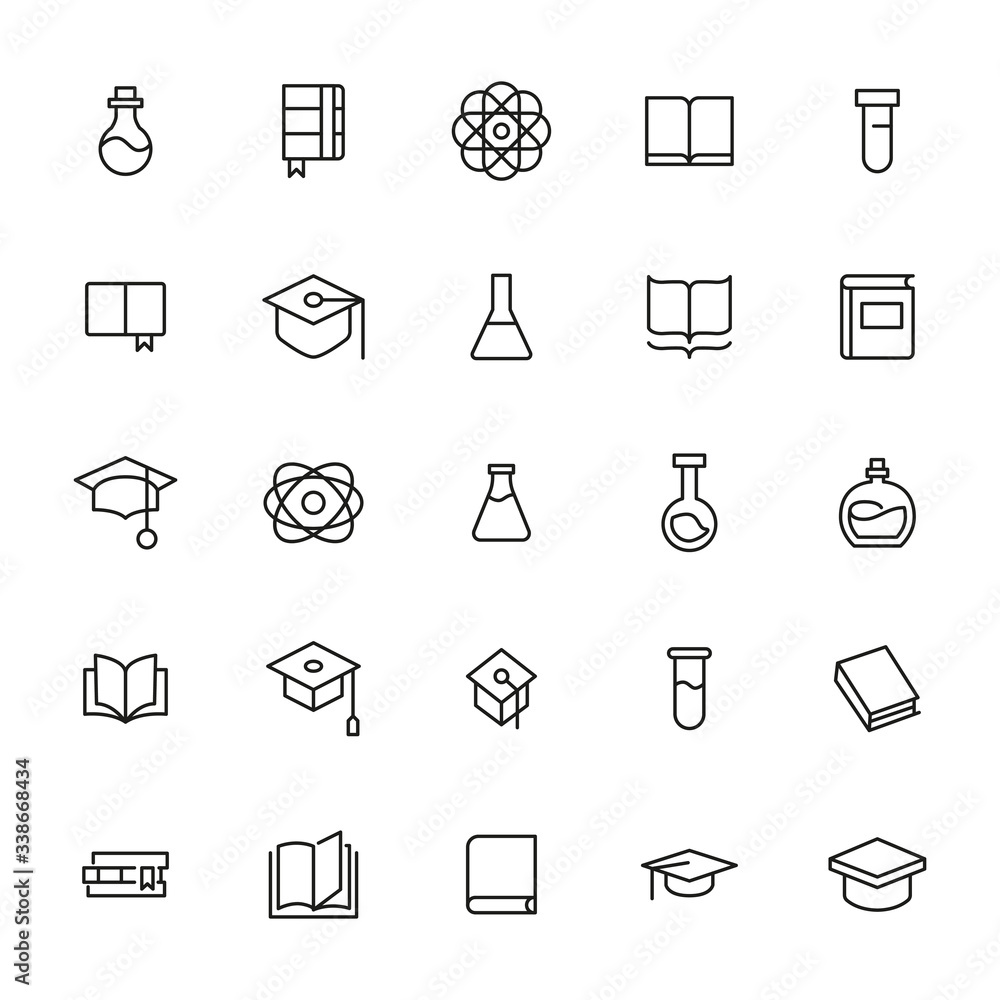 Poster stroke line icons set of science.