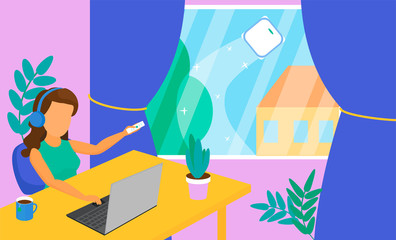 robot wash window flat vector illustration