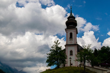 trees, national park, hiking, alps, scenic, landscape, alpine, bavaria, chapel, nature, maria gern, watzmann, europe, landmark, tourism, germany, church, forest, berchtesgaden, oberbayern, countryside