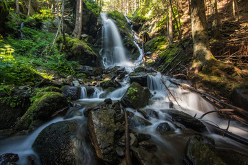 wasserfall mit felsen im wald