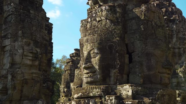 Closeup Carved Faces of Bayon Temple, Angkor, Cambodia