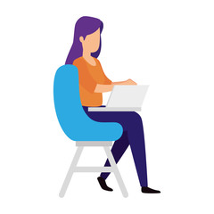 woman sitting in chair with laptop isolated icon vector illustration design
