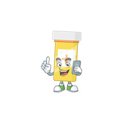 Cartoon design concept of medicine bottle talking on phone