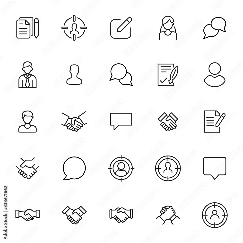 Poster modern thin line icons set of interview.