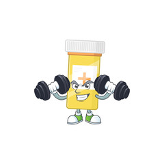 Fitness exercise medicine bottle cartoon character using barbells