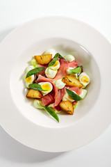 Tuna salad, baked potatoes and boiled quail eggs