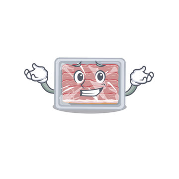 A picture of grinning frozen smoked bacon cartoon design concept