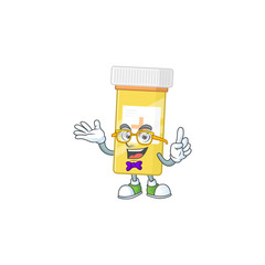 Cartoon character design of Geek medicine bottle wearing weird glasses