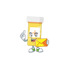Cute face medicine bottle mascot design bring brown envelope