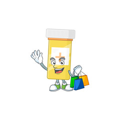 cartoon character concept of rich medicine bottle with shopping bags