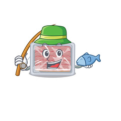 Cartoon design concept of frozen smoked bacon while fishing