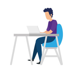 Fototapeta premium young man with laptop in desk vector illustration design