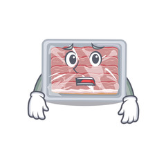Cartoon design style of frozen smoked bacon showing worried face