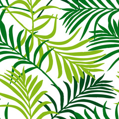 Naklejka na ściany i meble Seamless exotic pattern with tropical leaves . Vector illustration.