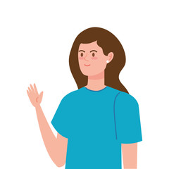 beautiful woman with hand up isolated icon vector illustration design