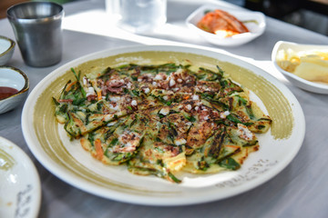 Busan city, South Korea - OCT 31, 2019: Korean Pancakes.