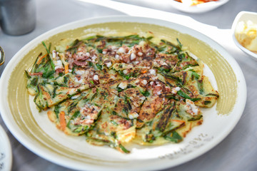 Busan city, South Korea - OCT 31, 2019: Korean Pancakes.