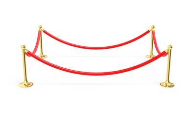 Red velvet rope barrier. 3D illustration.
