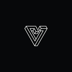 Minimal elegant monogram art logo. Outstanding professional trendy awesome artistic 3D V VV initial based Alphabet icon logo. Premium Business logo White color on black background