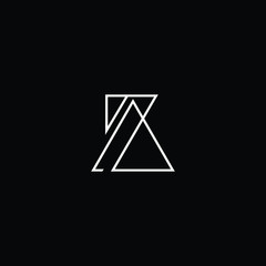 Minimal elegant monogram art logo. Outstanding professional trendy awesome artistic AZ ZA initial based Alphabet icon logo. Premium Business logo White color on black background