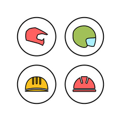Helmet icons set. Motorcycle helmets. Racing helmet. construction helmet icon. Safety helmet