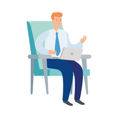 businessman sitting in chair with laptop isolated icon vector illustration design