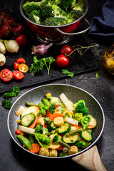 One Pot Healthy Dish Ideas. Stir Fry Vegetables Mix on Pan