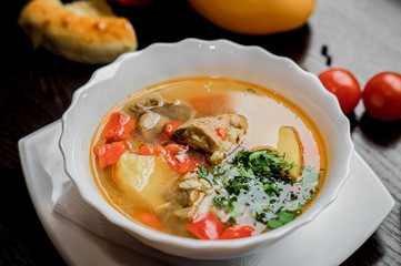 soup with vegetables and broth