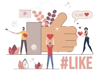 Popularity Among Online Users, Successful Marketing in Social Network, Internet Audience Positive Feedback Concept. Blogger Follower, Subscriber Liking Sharing Content Trendy Flat Vector Illustration