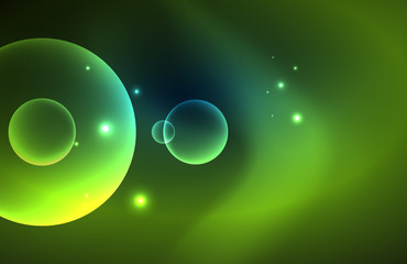 Neon shiny transparent glowing circles with light effects. Techno futuristic vector abstract background For Wallpaper, Banner, Background, Card, Book Illustration, landing page