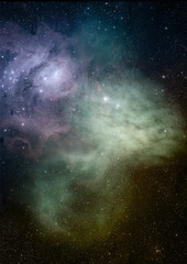 Far being shone nebula and star field. 3D rendering