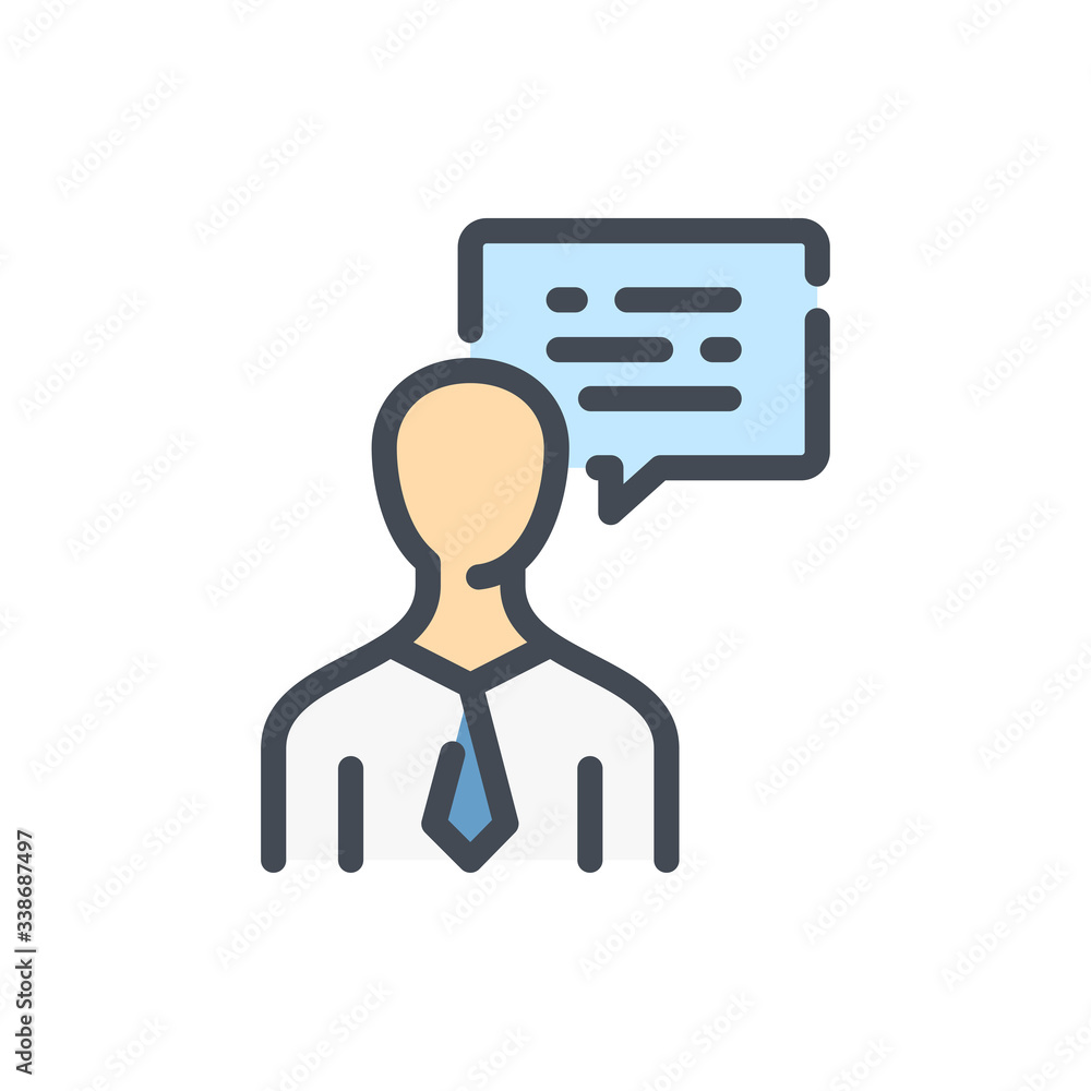 Poster speech and thoughts color line icon. person with chat bubble vector outline colorful sign.