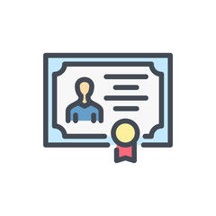 Certificate color line icon. Diploma and Achievement vector outline colorful sign.