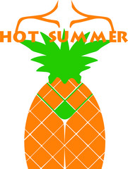 Female silhouette in the form of pineapple. Fruit design. Fashionable print, sexy girl. Summer colors for clothes, textiles, fabrics. Vector