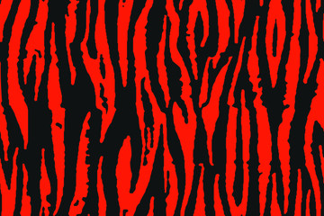 Fototapeta premium Striped zebra orange pattern. Animal print, black and white detailed and realistic texture. Colorful seamless pattern for wallpaper, textile, fabric, interior. Vector illustration.