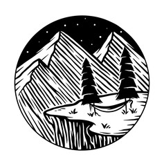 the view of the mountain at night illustration