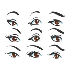 Various types of woman eyes. Set of vector eye shapes.