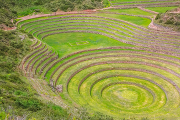 Agricultural Inca circular terraces in Sacred Valley, Moray, Sacred Valley, Peru, South America
