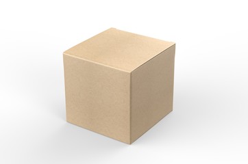 Blank white cube product packaging paper cardboard box. 3d render illustration.