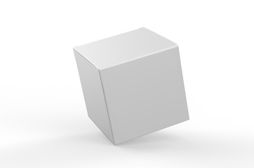 Blank white cube product packaging paper cardboard box. 3d render illustration.