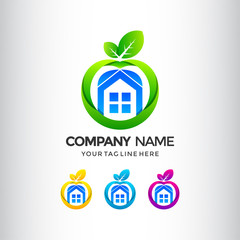 eco house icon set logo template