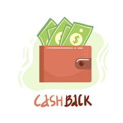 Vector icon of a beautiful wallet with money in trendy flat style, cashback