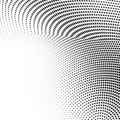 Halftone texture is a monochrome wave. Abstract black and white background of dots