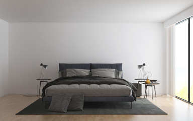 The minimal bedroom interior design concept and white wall background