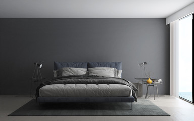 The minimal bedroom interior design concept and concrete wall background