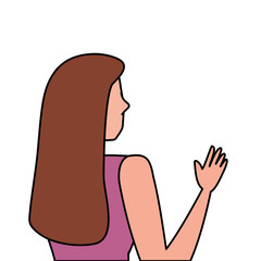 woman of back with hand up isolated icon vector illustration design