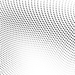 Halftone texture is a monochrome wave. Abstract black and white background of dots