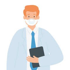 doctor male with face mask isolated icon vector illustration design